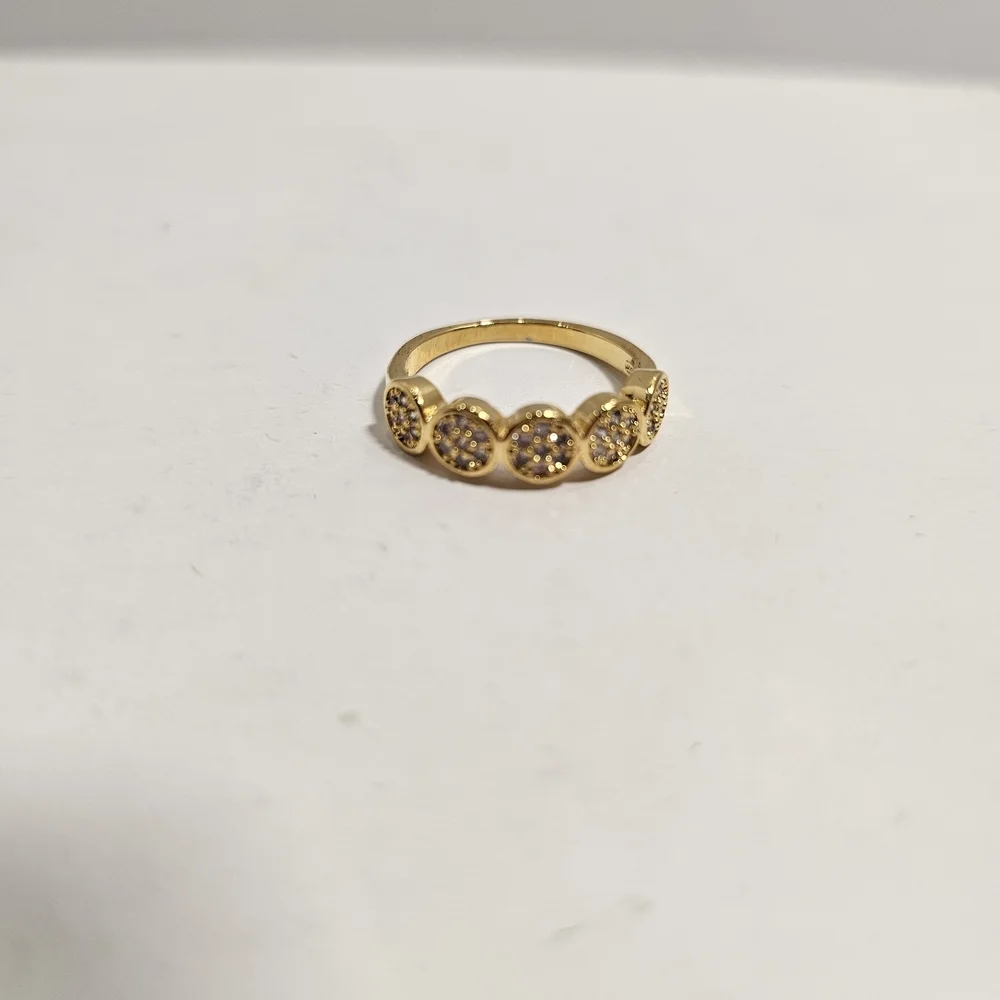 Gold Tone Pave Disc Band Ring - Women Jewelry